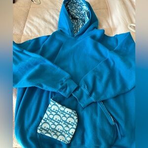 Women's Teal Pullover Hoodie with Printed Lined Hood